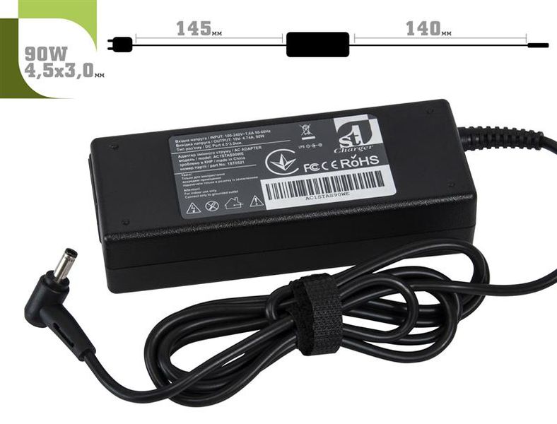 Блок живлення 1StCharger для ноутбука Asus 19V 90W 4.74A 4.5х3.0мм + каб.живл. (AC1STAS90WE) AC1STAS90WE фото