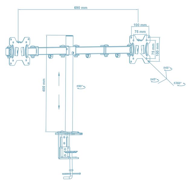 Кронштейн Walfix DM-400B (для 2-х моніторів) DM-400B фото