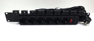 Блок розеток CSV 1,5U 19" на 6 розеток з вимикач. PDU 220В, 10А, 3м, Schuko CSV-6-10-3 00260 фото