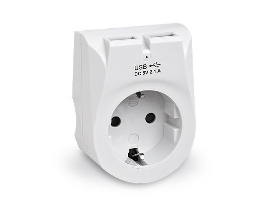 Мережевий зарядний пристрій з розеткою REAL-EL CS-25 (2USB, 2.1A) White EL123160006 фото