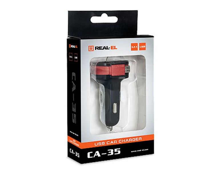 Автомобільний зарядний пристрій REAL-EL CA-35 (3USBx3.4A) Black/Orange + кабель microUSB EL123160012 фото