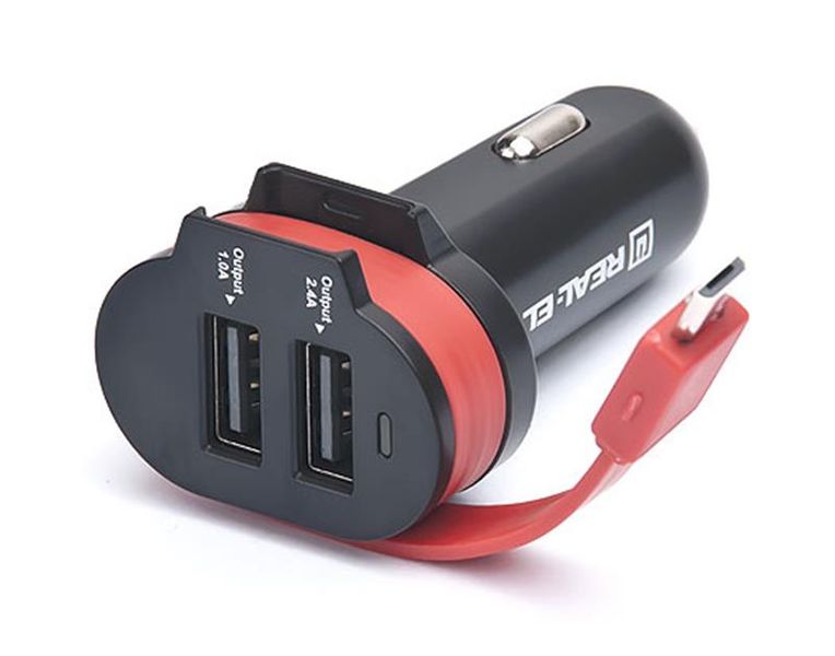 Автомобільний зарядний пристрій REAL-EL CA-35 (3USBx3.4A) Black/Orange + кабель microUSB EL123160012 фото