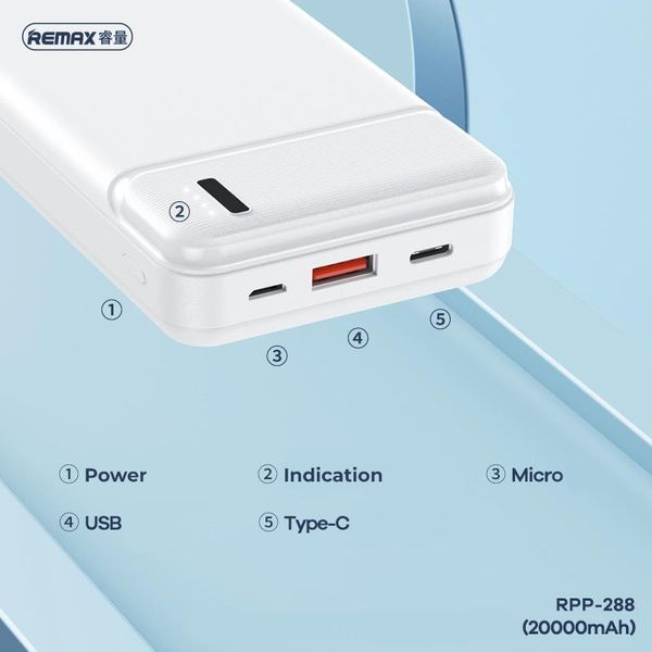 Універсальна мобільна батарея Remax RPP-288 Pure 20000mAh White (6954851241621) RPP-288 W фото