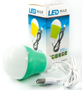 USB-світильник з LED-лампочкою Dengos, шнур ~1м, 5V, 5W, Green (LED-BULB-5V5W-GREEN) LED-BULB-5V5W-GREEN фото