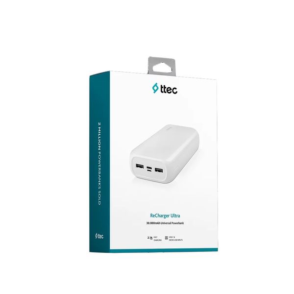 Універсальна мобільна батарея Ttec 30000mAh ReCharger Ultra White (2BB190B) 410303 фото