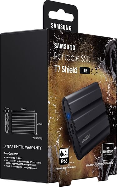 Накопичувач зовнішній SSD 2.5" USB 1.0TB Samsung T7 Shield Black (MU-PE1T0S/EU) 455742 фото