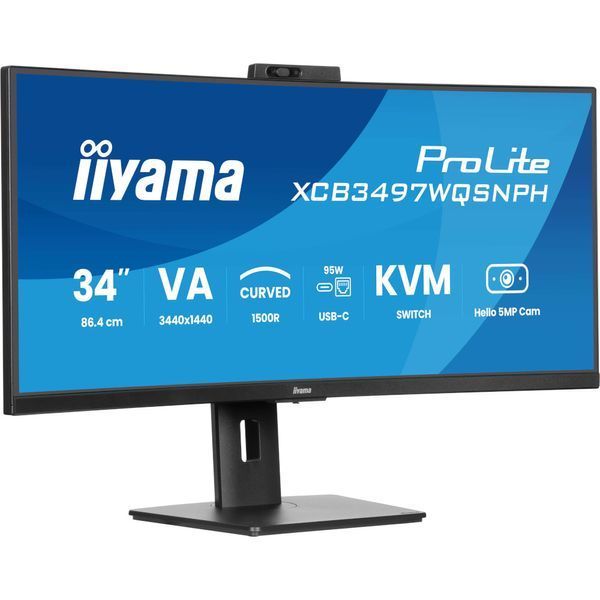 IIYAMA 34" 21:9 вигнутий VA РК монітор, 0,4 мс (MPRT), 120 Гц, Adaptive Sync, KVM свіч, 2xHDMI,/1xDP/1xUSB (XCB3497WQSNPH-B1)