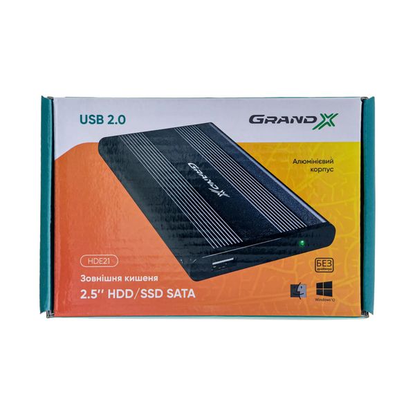 Зовнішня кишеня Grand-X для підключення SATA HDD 2.5", USB 2.0, алюміній (HDE21) 125587 фото