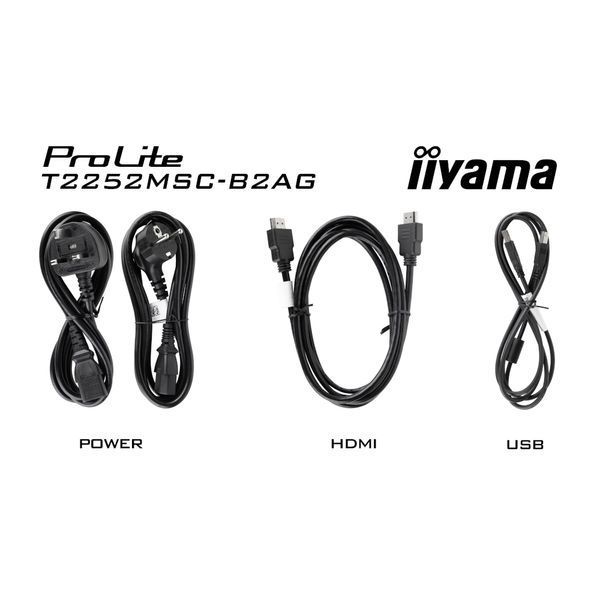IIYAMA 21.5" 16:9 IPS сенсорний РК монітор, 1920х1080, проекційно-ємністна технологія, 1xHDMI/1xDP/2xUSB 3. (T2252MSC-B2AG)