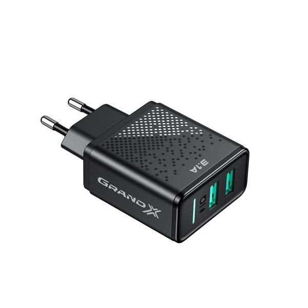 Мережевий зарядний пристрій Grand-X (2xUSB 3.1А) Black (CH-60) 298843 фото