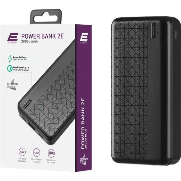 Універсальна мобільна батарея 2E Geometry PD+QC 3.0 20000mAh Black (2E-PB2072PD-BLACK)