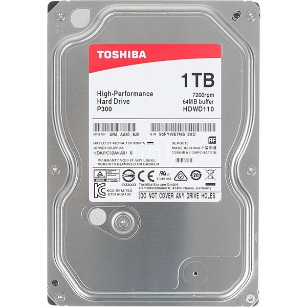 Накопичувач HDD SATA 1.0TB Toshiba P300 7200rpm 64MB (HDWD110UZSVA) 143132 фото