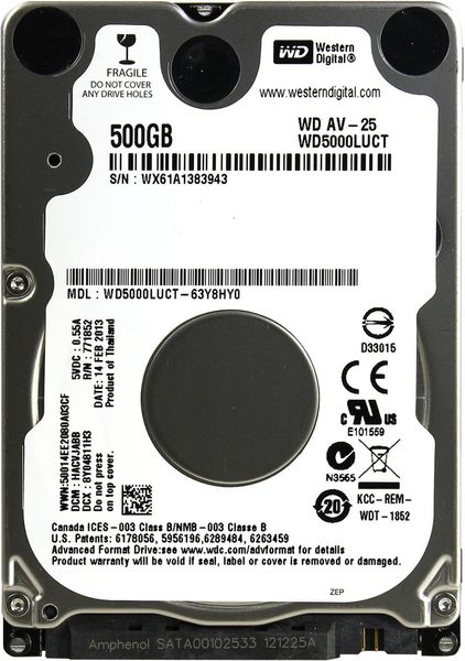 Накопичувач HDD 2.5" SATA 500GB WD AV-25 5400rpm 16MB (WD5000LUCT) Refurbished WD5000LUCT_ фото