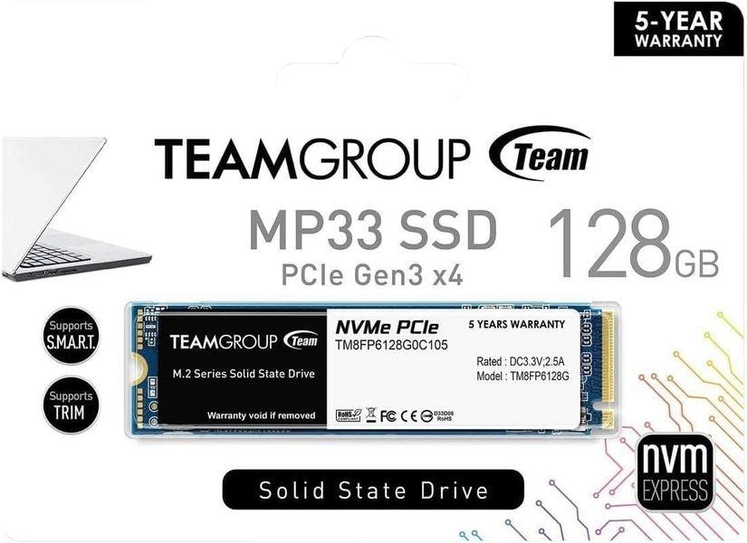 Накопичувач SSD 128GB Team MP33 M.2 2280 PCIe 3.0 x4 3D TLC (TM8FP6128G0C101) TM8FP6128G0C101 фото