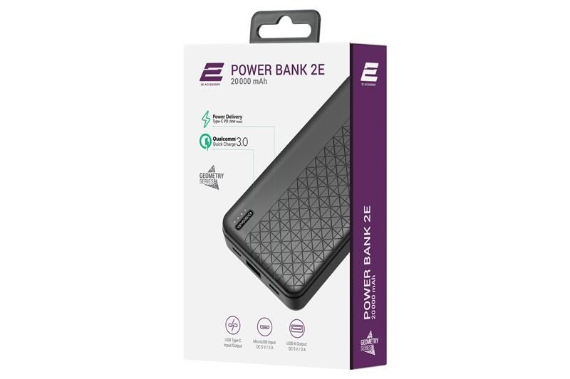 Універсальна мобільна батарея 2E Geometry PD+QC 3.0 20000mAh Black (2E-PB2072PD-BLACK) 399457 фото