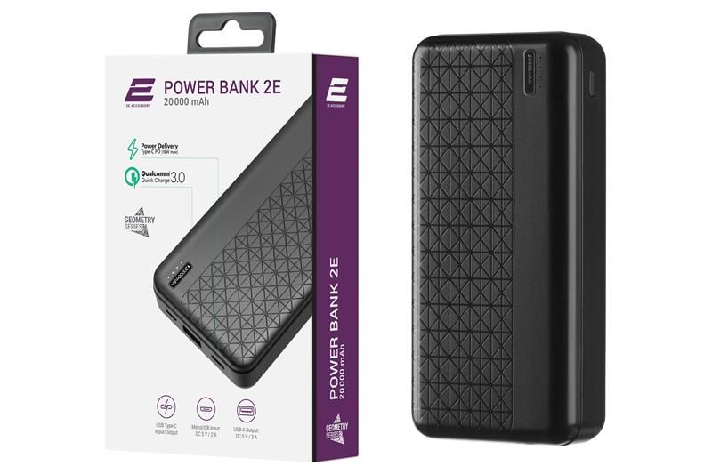 Універсальна мобільна батарея 2E Geometry PD+QC 3.0 20000mAh Black (2E-PB2072PD-BLACK) 399457 фото