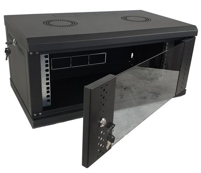 Шафа настінна EServer 19" 6U-600х500х370 (скло), чорна (ES-Е650B) 452677 фото