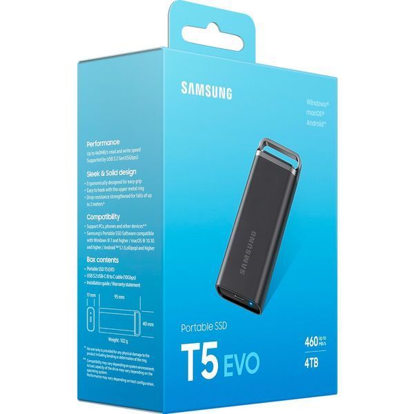 SAMSUNG Накопичувач Samsung SSD зовн. T5 EVO 4TB MU-PH4T0S/EU Silver (MU-PH4T0S/EU)