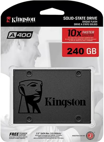 Накопичувач SSD 240GB Kingston SSDNow A400 2.5" SATAIII TLC (SA400S37/240G) SA400S37/240G фото