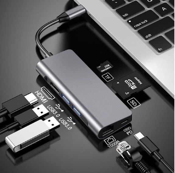 Док-станція ProLogix (PR-WUC-105B) 7 in 1 USB3.1 Type C to HDMI+2*USB3.0+PD+Lan+TF+SD PR-WUC-105B фото