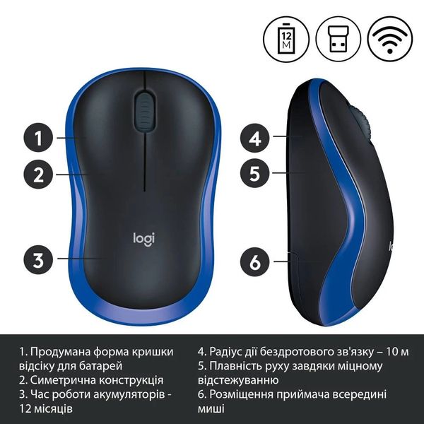 Миша бездротова Logitech M185 Blue (910-002239) 910-002239 фото