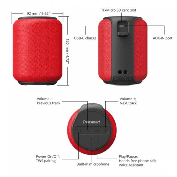 Акустична система Tronsmart Element T6 Mini Red (366158) 366158 фото