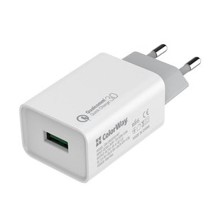 Мережевий зарядний пристрій ColorWay QC3.0 (1USBx3A) White (CW-CHS013Q-WT) CW-CHS013Q-WT фото