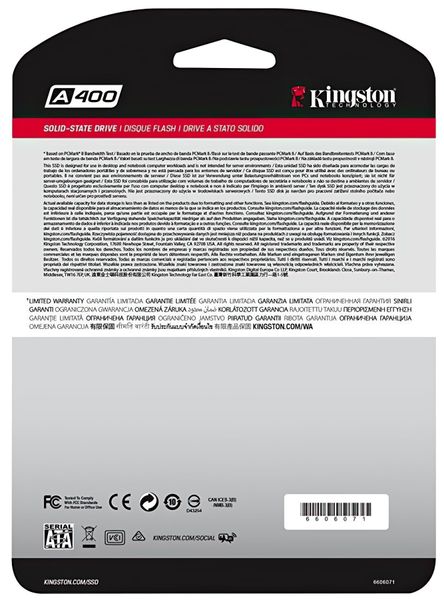 Накопичувач SSD 480GB Kingston SSDNow A400 2.5" SATAIII (SA400S37/480G) SA400S37/480G фото