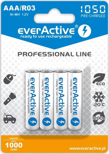 Акумулятор everActive AAA/HR03 Ni-MH 1050mAh BL 4шт EVHRL03-1050 фото