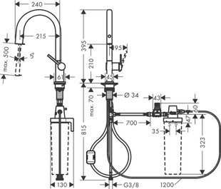 Hansgrohe Змішувач для кухні Hansgrohe Aqittura M91, довж.виливу - 240мм, витяжний, 1важіль, FilterSystem 210, чорний матовий