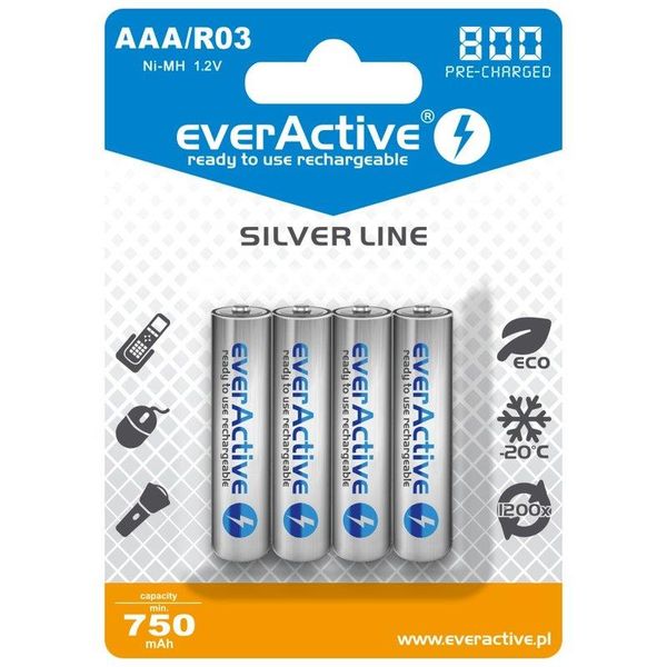 Акумулятор everActive AAA/HR03 Ni-MH 800mAh BL 4шт EVHRL03-800 фото