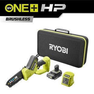 Ryobi Пила ланцюгова акумуляторна ONE+ HP RY18PSX15A-120T 18B 1х2А·год ЗП шина 15см безщіткова 6м/с 1.19кг кейс