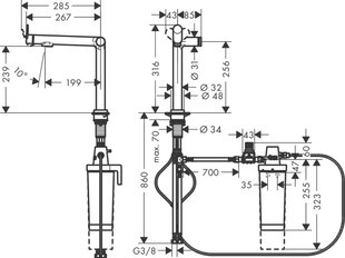 Hansgrohe Змішувач для кухні Hansgrohe Aqittura M91, довж.виливу - 285мм, поворотний, 1важіль, FilterSystem 240, під сталь